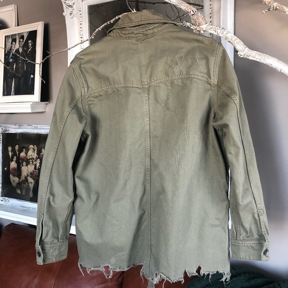 FREE PEOPLE MOONCHILD DISTRESSED OVERSIZE MOSS GREEN JACKET XS - Picture 9 of 12